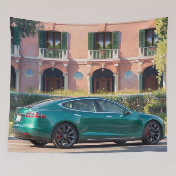 Item preview, Emerald Green Tesla Model S Italian Luxury Villa Art designed and sold by UmSkelig834.