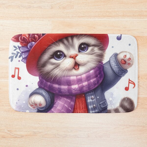 Item preview, Scottish Fold Cat Singing in Red Hat and Scarf designed and sold by Pioneer Spirit Market.