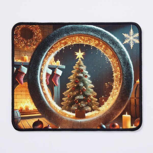 Item preview, Christmas Tree in Snowy Circular Frame designed and sold by Pioneer Spirit Market.