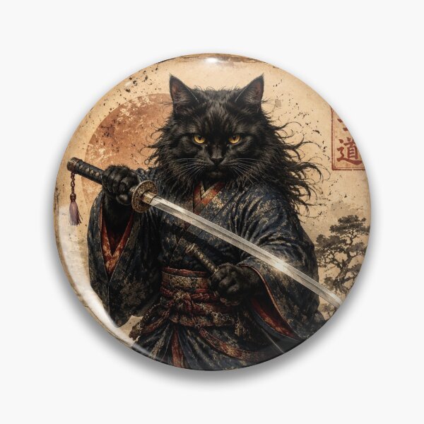 Item preview, Black Oni Cat Ronin | Bushido Katana Warrior | Vintage Japanese Ukiyo-e Masterpiece designed and sold by Natalia-Vlad.
