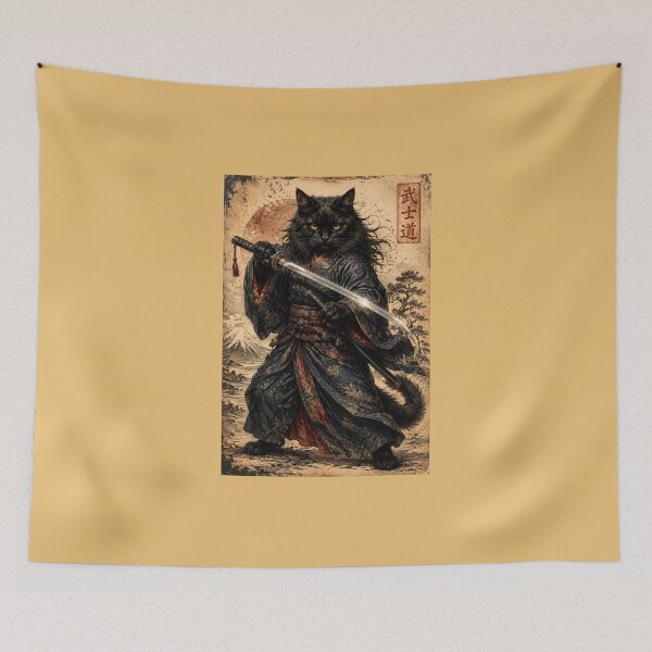 Item preview, Black Oni Cat Ronin | Bushido Katana Warrior | Vintage Japanese Ukiyo-e Masterpiece designed and sold by Natalia-Vlad.
