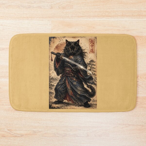 Item preview, Black Oni Cat Ronin | Bushido Katana Warrior | Vintage Japanese Ukiyo-e Masterpiece designed and sold by Natalia-Vlad.