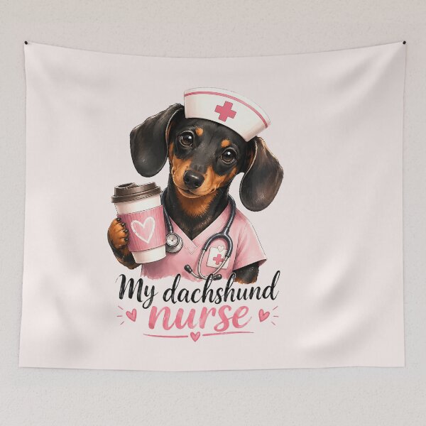 Item preview, My Dachshund Nurse Dog Holding Coffee Art designed and sold by MythicCotton.