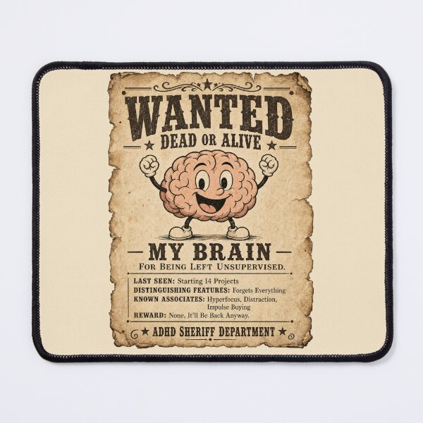 Item preview, Vintage Wanted Poster Brain Unsupervised ADHD Humor t-shirt  designed and sold by Mosidrip.