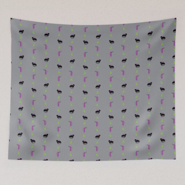 Item preview, Purple & Black Cozy Cats & Birds Stripes on Gray designed and sold by Digitalmyth's Designs.