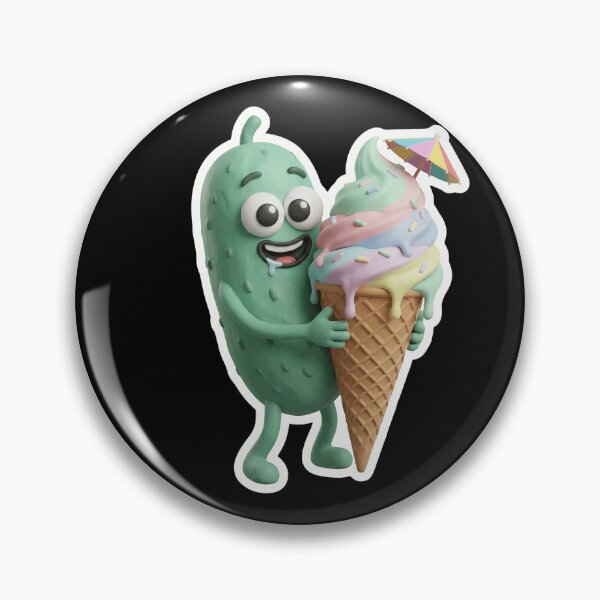 Item preview, Funny Pseudo 3D Claymation Pickle with Summer Ice Cream Cone designed and sold by Basma Designs | Funny Shirts, Stickers & Mugs.