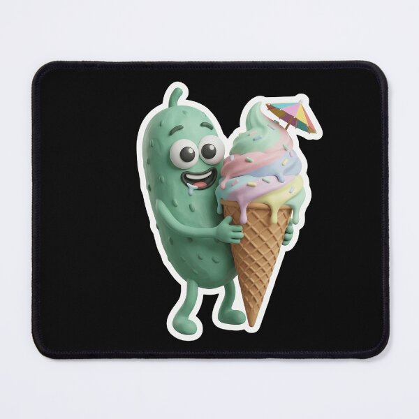 Item preview, Funny Pseudo 3D Claymation Pickle with Summer Ice Cream Cone designed and sold by Basma Designs | Funny Shirts, Stickers & Mugs.
