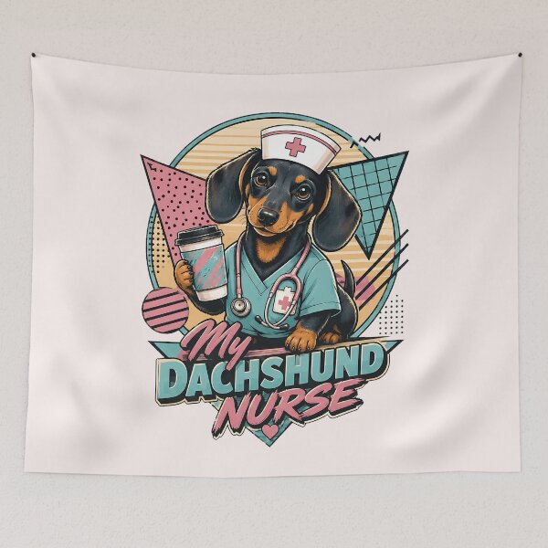 Item preview, Retro 80s My Dachshund Nurse With Coffee designed and sold by MythicCotton.