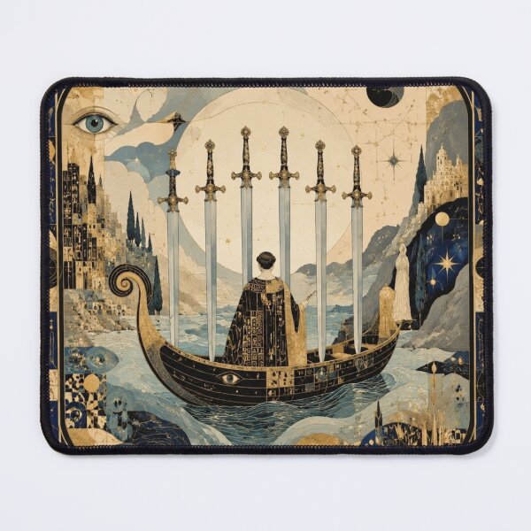 Item preview, The Six of Swords - Journey of the Soul, Celestial Art Nouveau Tarot à la Klimt designed and sold by Natalia-Vlad.