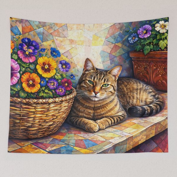 Item preview, Cat Among Vibrant Flowers designed and sold by cuprum.