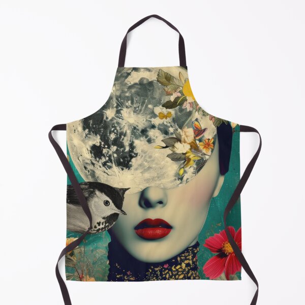 Item preview, Illustration of a woman portrait with fashion flowers, birds, flora and fauna, moon on the head. Vivid colors. A vintage night in the background. designed and sold by Soft Oddity.