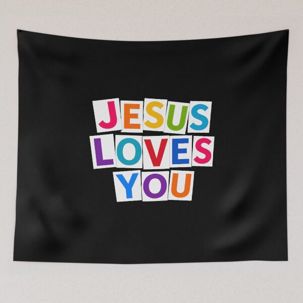 Item preview, Jesus Loves You Colorful Typography Design | Modern Christian Faith Inspirational Wall Art | Bold Rainbow Lettering Gift designed and sold by  Inner Voice Design.
