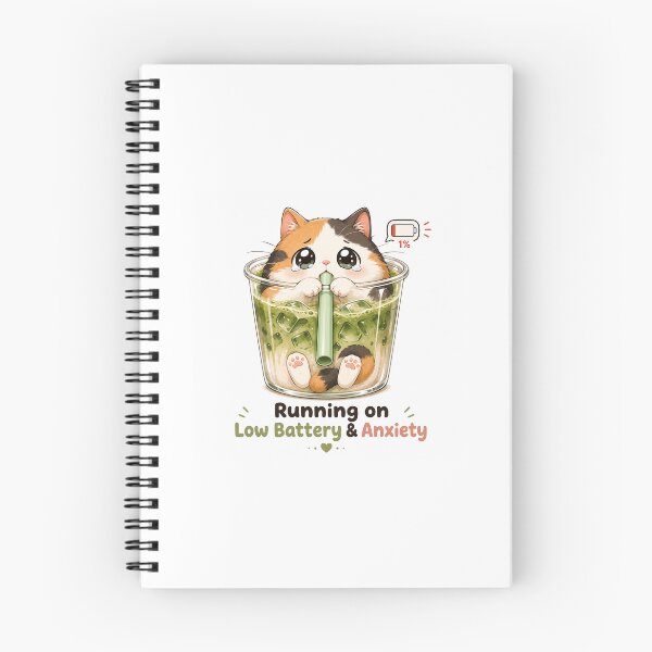 Item preview, Cute Matcha Cat Low Battery Single Sticker - Kawaii Calico Kitten Anxiety Meme Decal designed and sold by SlapHappyArt.