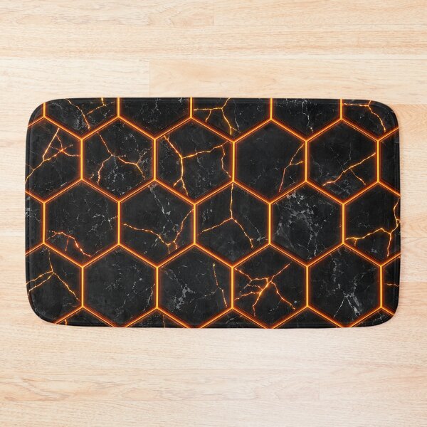 Item preview, Black Marble Hexagon Texture with Orange Neon Kintsugi designed and sold by Aimaniia666.