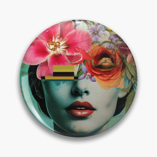 Artikelvorschau, Illustration eines Frauenporträts mit modischen Blumen im Haar. Leuchtende Farben. Vintage-Hintergrund. entworfen und verkauft von Soft Oddity.