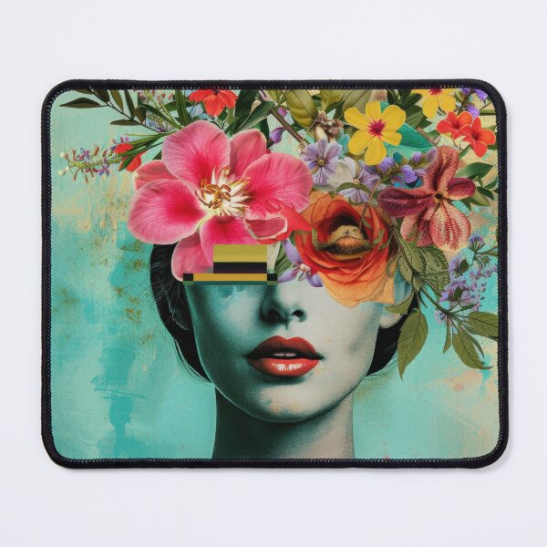 Item preview, Illustration of a woman portrait with fashion flowers on the head.  Vivid colors. A vintage background.	 designed and sold by Soft Oddity.