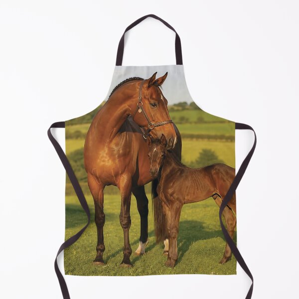 Item preview, Bay Mare With Newborn Foal Standing Together In Sunlit Green Pasture On Summer Morning designed and sold by LisaMise.