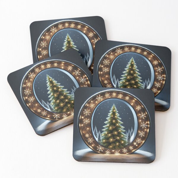 Aperçu de l'œuvre Glowing Snowy Circular Christmas Frame with Tree créée et vendue par Pioneer Spirit Market.