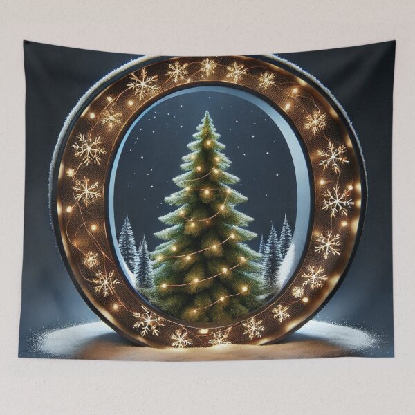 Item preview, Glowing Snowy Circular Christmas Frame with Tree designed and sold by Pioneer Spirit Market.