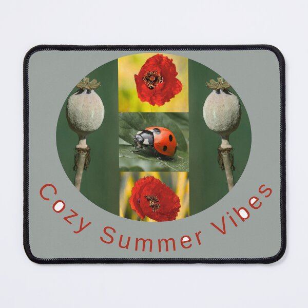 Item preview, Cozy Summer Vibes Ladybug and Poppy Flower Pattern designed and sold by JurateArt-DK.