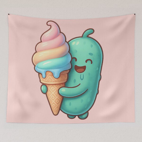 Item preview, Cute Kawaii Pickle Eating Ice Cream Cone Funny Summer Pastel designed and sold by Basma Designs | Funny Shirts, Stickers & Mugs.