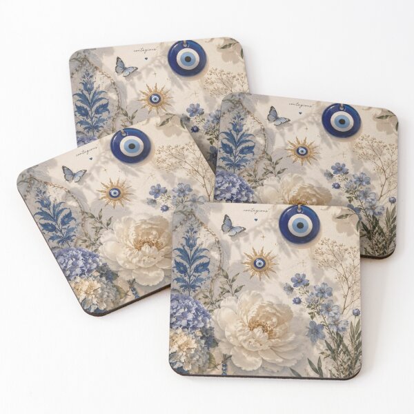 Item preview, Aesthetic Evil Eye Protection with Blue and White Flowers designed and sold by Hey! your search is end here.
