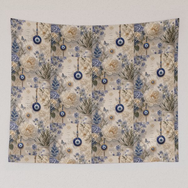 Item preview, Aesthetic Evil Eye Protection with Blue and White Flowers designed and sold by Hey! your search is end here.