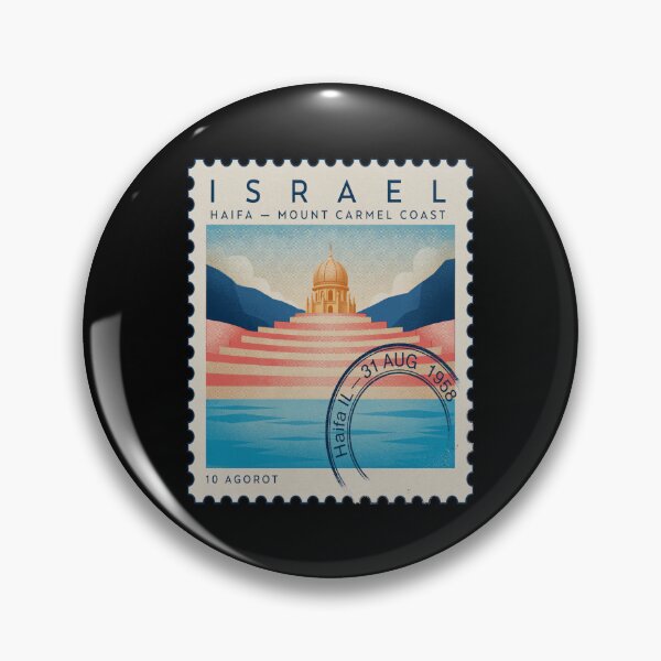 Artikelvorschau, Haifa, Israel, Berg Karmel, Briefmarke, Reiseaufkleber entworfen und verkauft von stickercuffs.