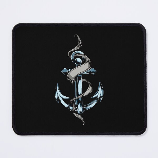 Item preview, Metallic Blue Anchor with Vintage Ribbon Maritime Art designed and sold by Redvibeco.