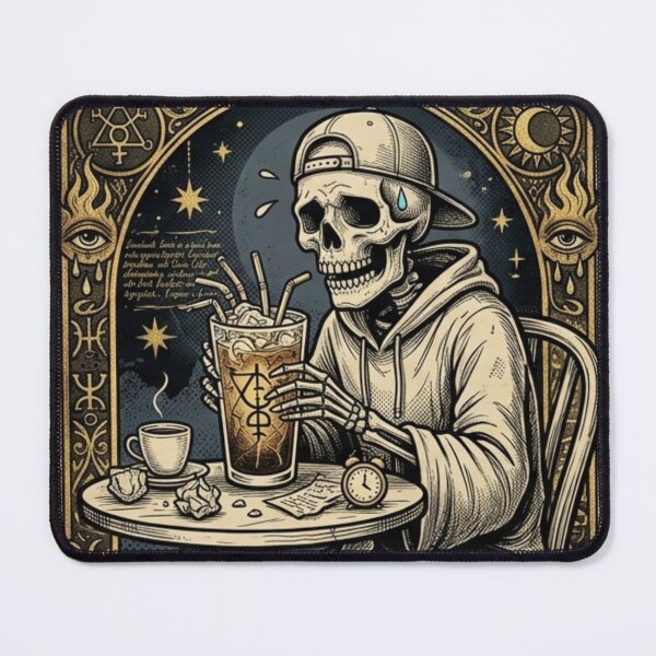 Item preview, The Anxious One Tarot Card T-Shirt - Skeleton Drinking Iced Coffee designed and sold by YourWearPulse.