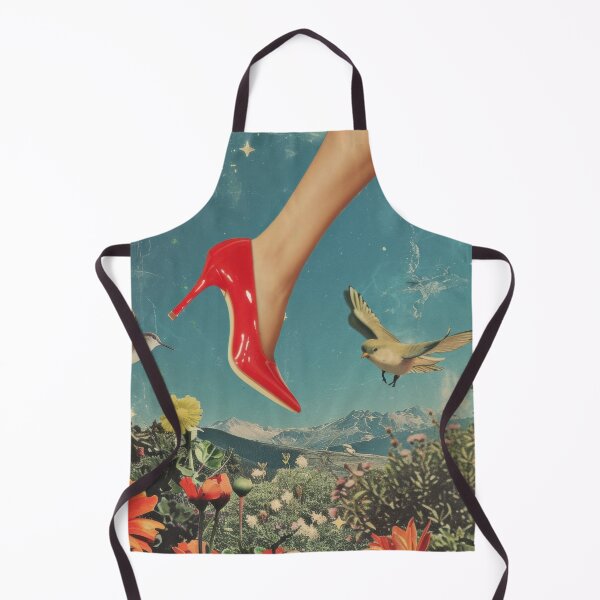 Item preview, Abstract collage of a woman's leg with red shoes on heels. Vintage night sky in the background with fashionable flowers. designed and sold by Soft Oddity.