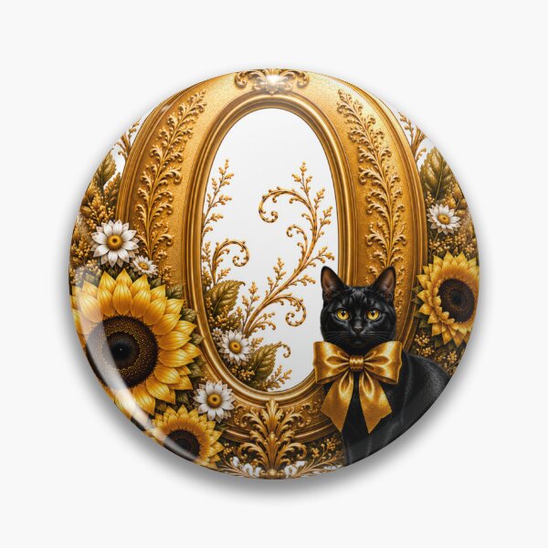 Item preview, Elegant Letter O Monogram with Black Cat, Sunflowers & Gold Floral Design | Personalized Botanical Alphabet designed and sold by MoodLay.