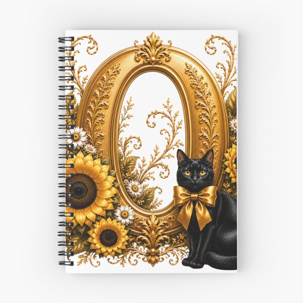Item preview, Elegant Letter O Monogram with Black Cat, Sunflowers & Gold Floral Design | Personalized Botanical Alphabet designed and sold by MoodLay.
