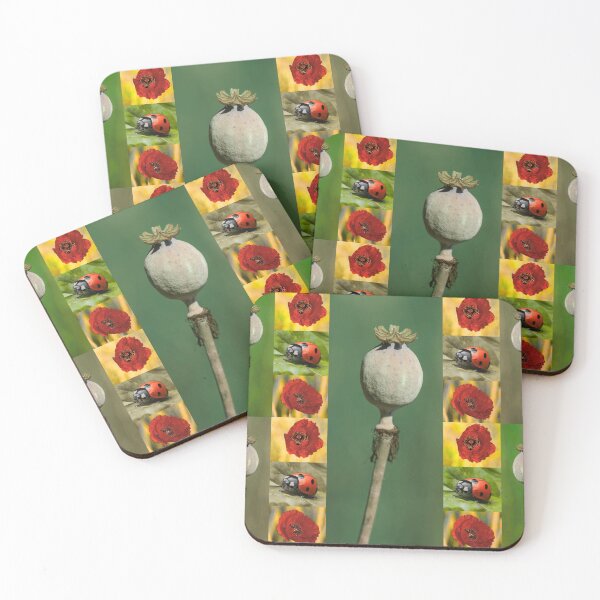 Item preview, Whimsical Ladybug and Poppy Flower Botanical Pattern designed and sold by JurateArt-DK.