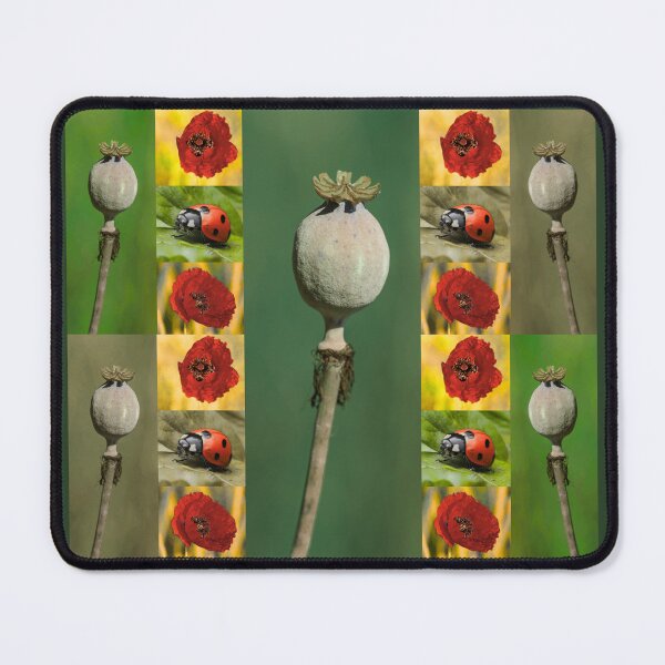 Item preview, Whimsical Ladybug and Poppy Flower Botanical Pattern designed and sold by JurateArt-DK.