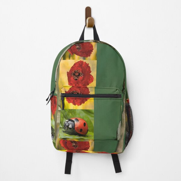 Item preview, Whimsical Ladybug and Poppy Flower Botanical Pattern designed and sold by JurateArt-DK.