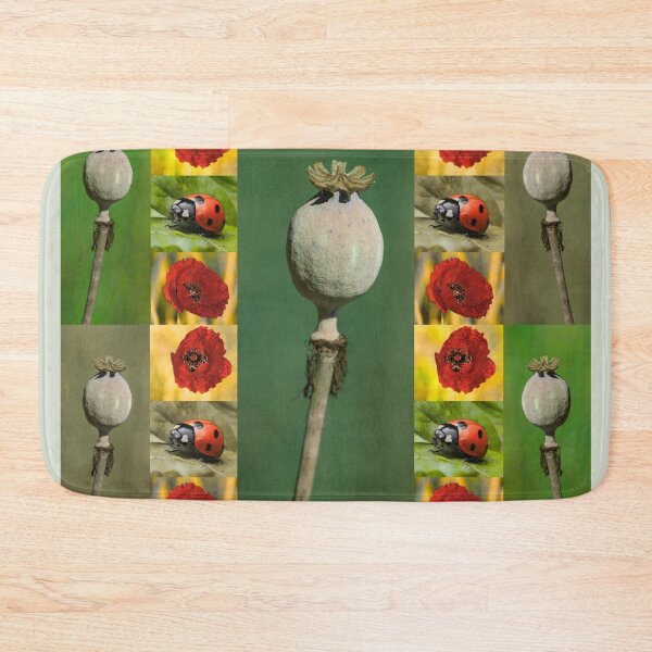 Item preview, Whimsical Ladybug and Poppy Flower Botanical Pattern designed and sold by JurateArt-DK.