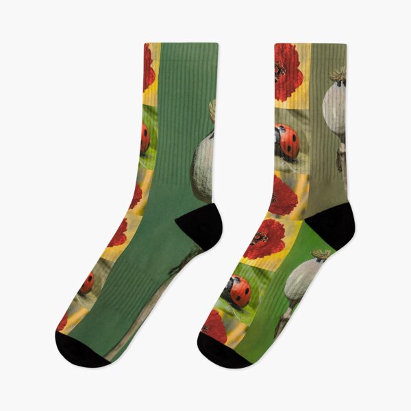 Item preview, Whimsical Ladybug and Poppy Flower Botanical Pattern designed and sold by JurateArt-DK.