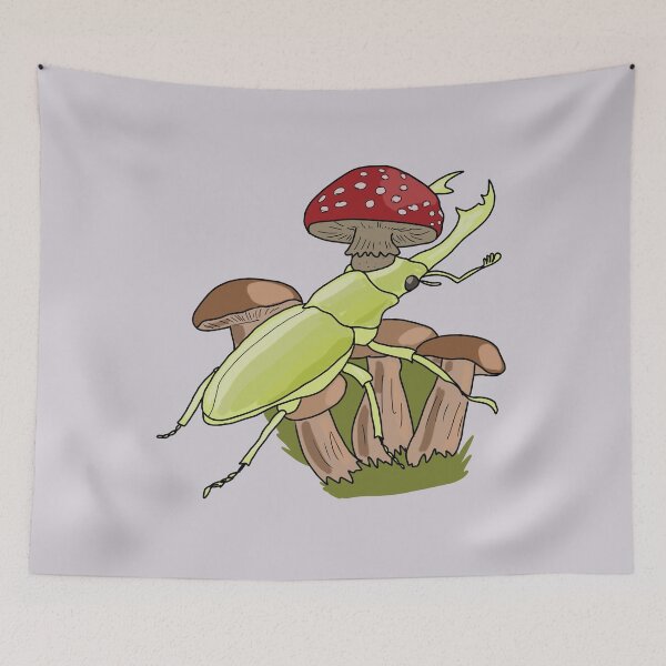 Item preview, ​Goblincore Stag Beetle and Amanita Mushroom Illustration for Nature Lovers designed and sold by LeshanArt.