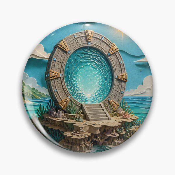 Item preview, Mystical Stone Portal On Tropical Island Gateway Over Turquoise Ocean Waves In Fantasy Paper-Cut Illustration designed and sold by LisaMise.