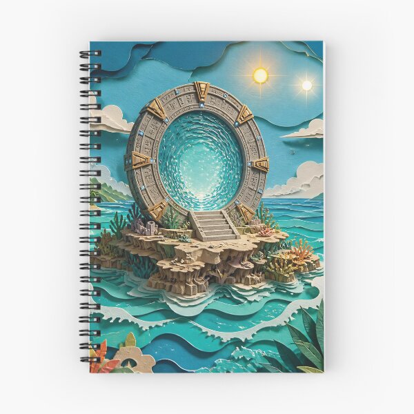 Item preview, Mystical Stone Portal On Tropical Island Gateway Over Turquoise Ocean Waves In Fantasy Paper-Cut Illustration designed and sold by LisaMise.