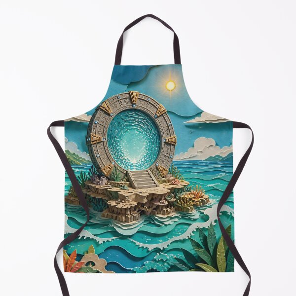 Item preview, Mystical Stone Portal On Tropical Island Gateway Over Turquoise Ocean Waves In Fantasy Paper-Cut Illustration designed and sold by LisaMise.