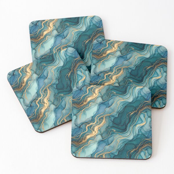 Item preview, 2 Luxury Teal Gold Marble Fluid Art Pattern designed and sold by ART ATTACK ZONE.