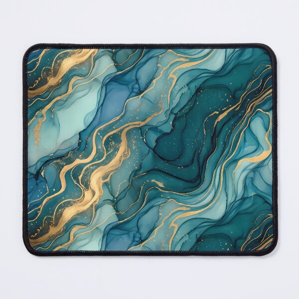 Item preview, 2 Luxury Teal Gold Marble Fluid Art Pattern designed and sold by ART ATTACK ZONE.