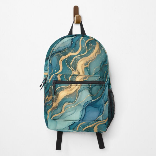 Item preview, 2 Luxury Teal Gold Marble Fluid Art Pattern designed and sold by ART ATTACK ZONE.