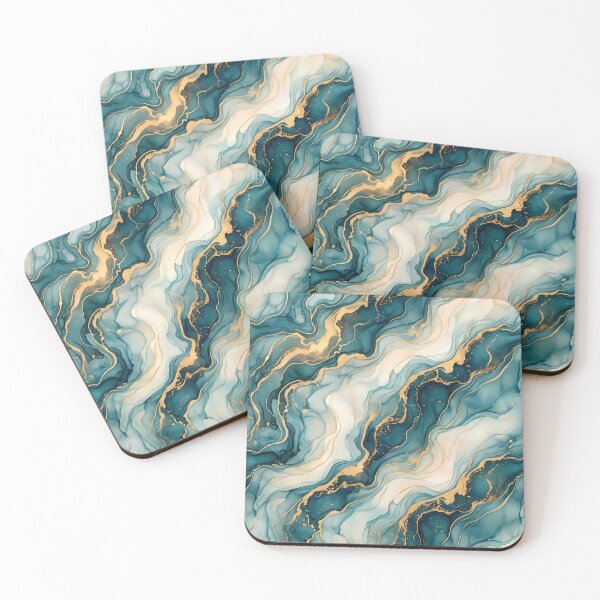 Item preview, 4 Luxury Teal Gold Marble Fluid Art Pattern designed and sold by ART ATTACK ZONE.