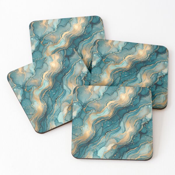 Item preview, 5 Luxury Teal Gold Marble Fluid Art Pattern designed and sold by ART ATTACK ZONE.