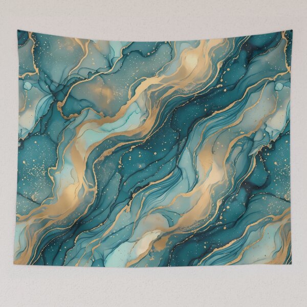 Item preview, 5 Luxury Teal Gold Marble Fluid Art Pattern designed and sold by ART ATTACK ZONE.