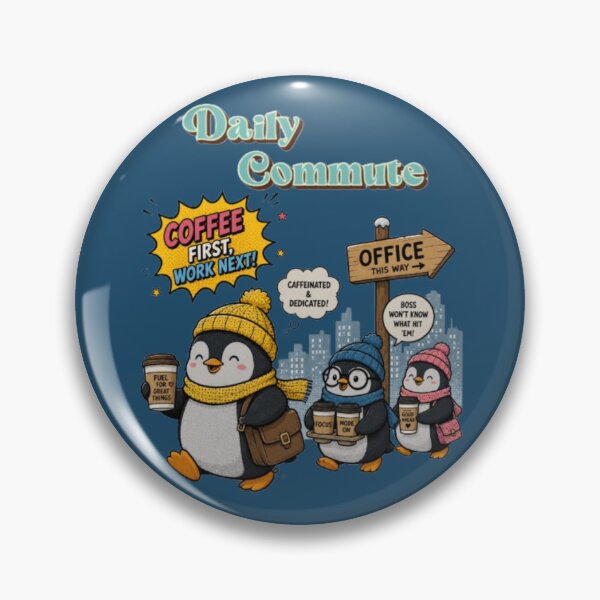 Item preview, Daily Commute Funny Coffee First Penguin Office Comic Art designed and sold by Miheerala.