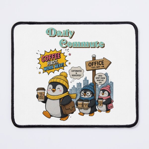 Item preview, Daily Commute Funny Coffee First Penguin Office Comic Art designed and sold by Miheerala.